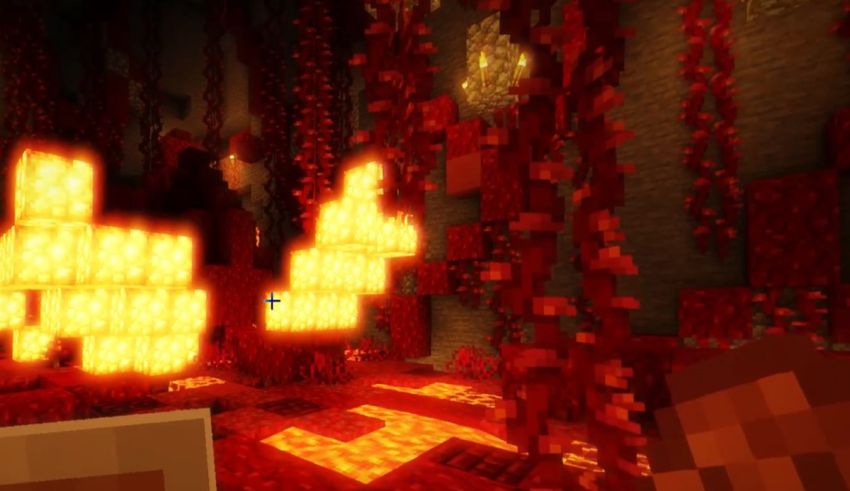 A screenshot of a minecraft room with red flames.