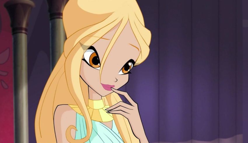 A cartoon character with long blonde hair.