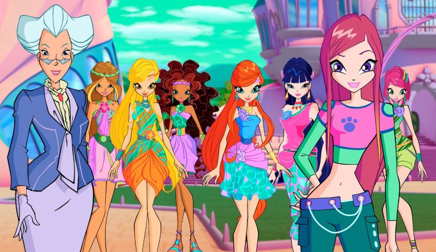 A group of girls in a cartoon.