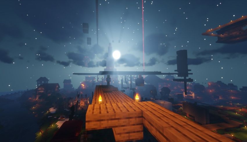 A screenshot of a minecraft game with a bridge in the sky.