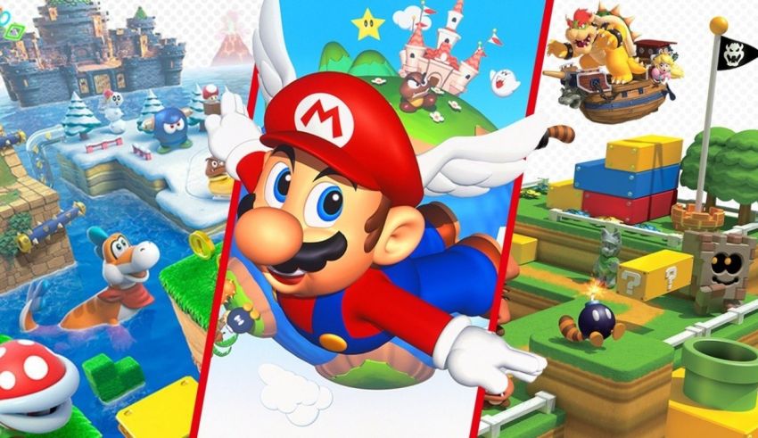 Nintendo's mario and luigi are flying in the sky.