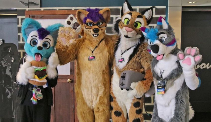 A group of mascots posing for a picture.
