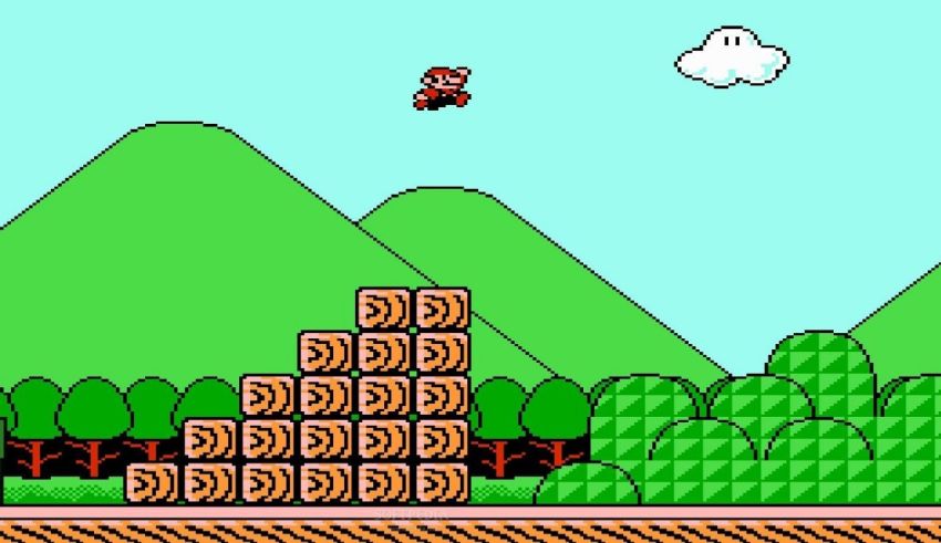 A nintendo nintendo mario game with blocks in the background.