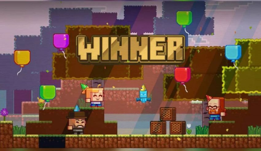 A minecraft game with the word winner on it.