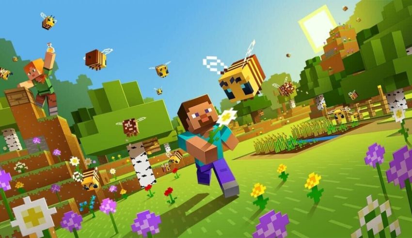 An image of a minecraft game with a bee in the background.