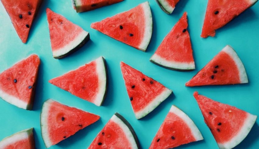 Watermelon slices on a blue background.