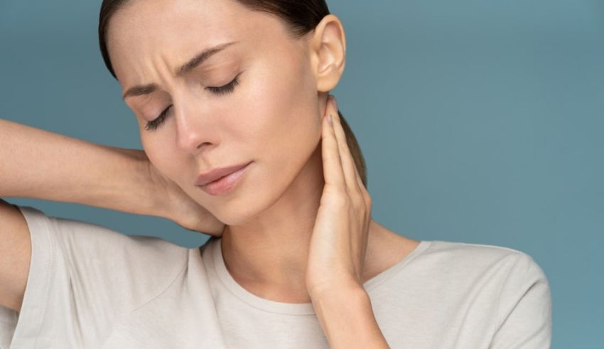 A woman with a pain in her neck.