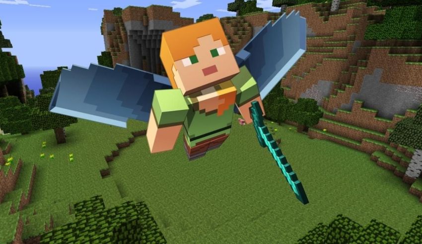 An image of a minecraft character flying in the air.