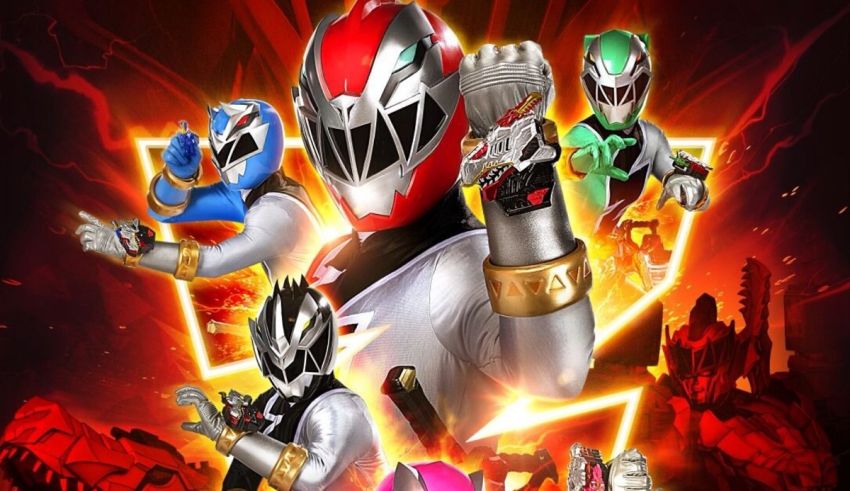 A power rangers poster with a group of power rangers.