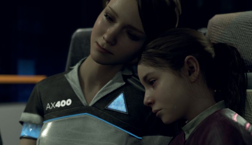 A woman and a girl in a video game sitting next to each other.
