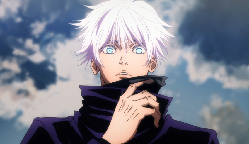An anime character with white hair and blue eyes.
