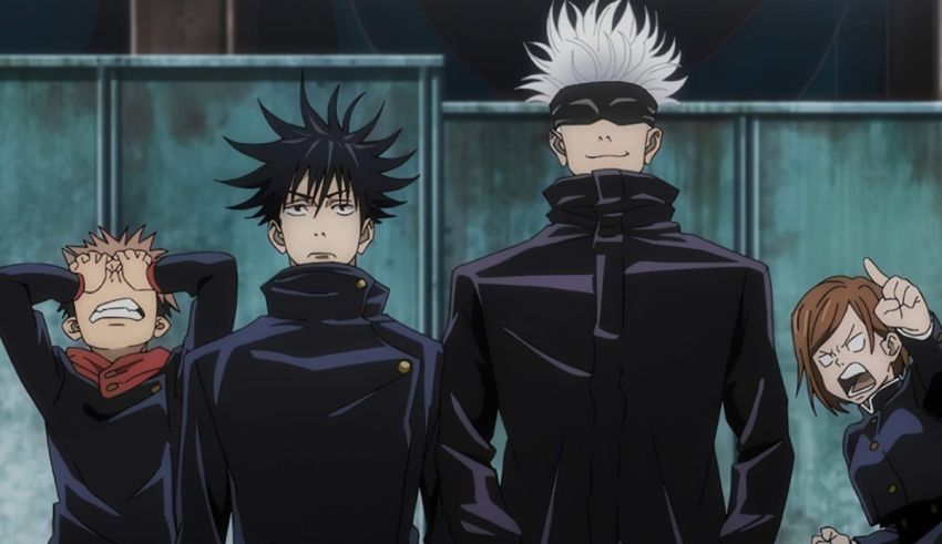 A group of anime characters standing next to each other.
