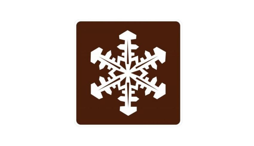 A snowflake sticker on a brown background.