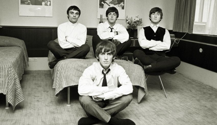 The beatles in a hotel room.