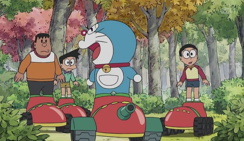 Doraemon in the woods.