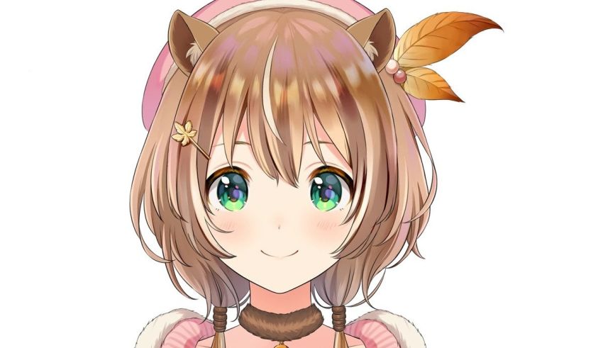 An anime girl with green eyes and brown hair.