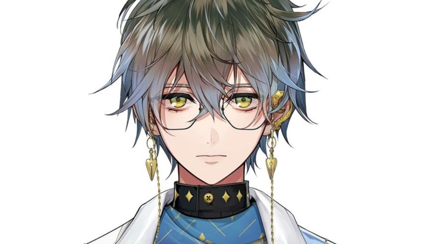An anime character with glasses and a necklace.