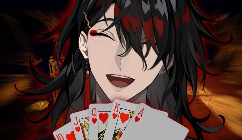 A girl with black hair is holding a deck of playing cards.