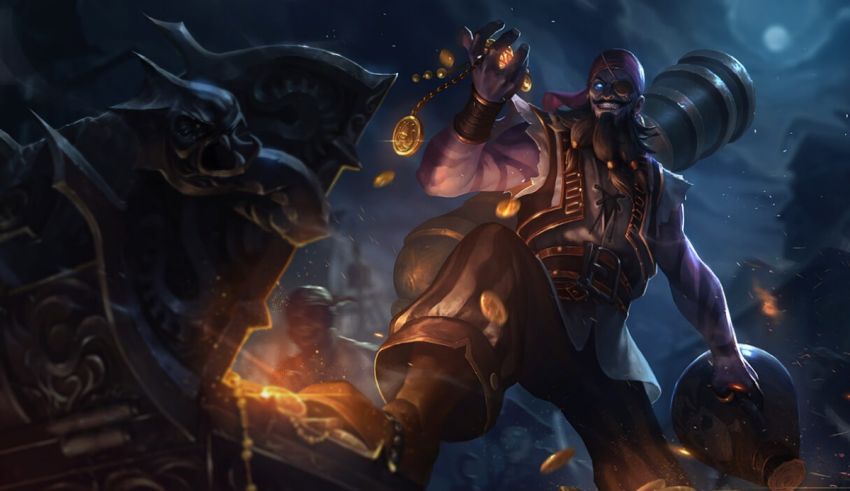 The league of legends character is holding a sword.