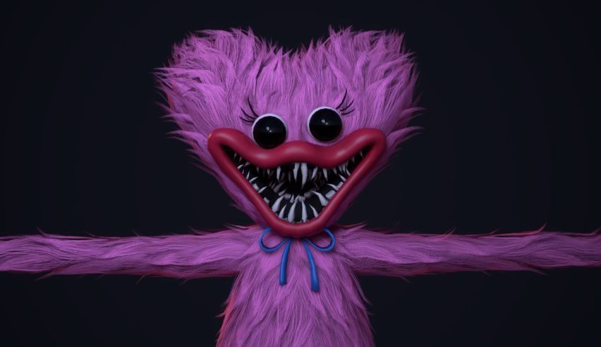 A 3d model of a pink furry monster.