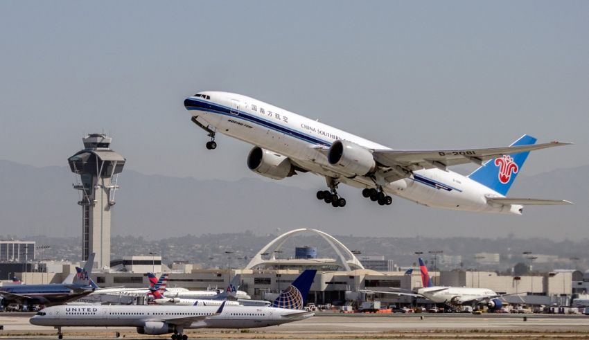 Chinese airways boeing 787 taking off at los angeles international airport.