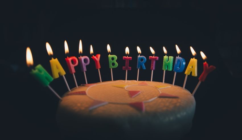 A birthday cake with candles on it.