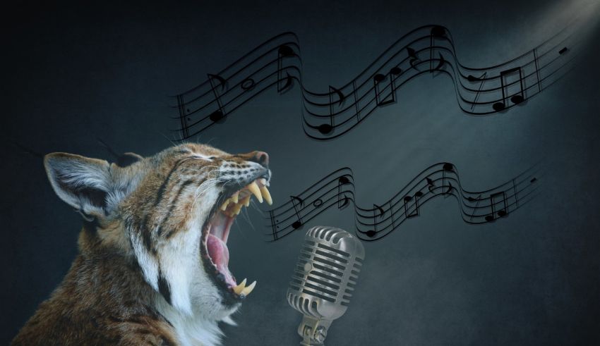 A lynx is singing into a microphone.