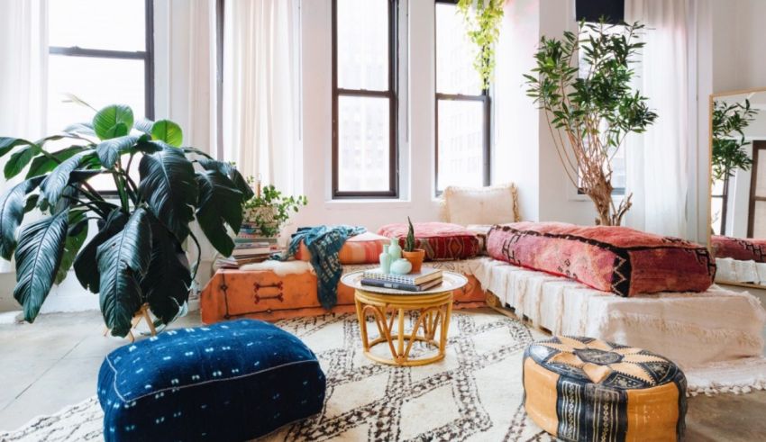 A room with a large couch and a coffee table.