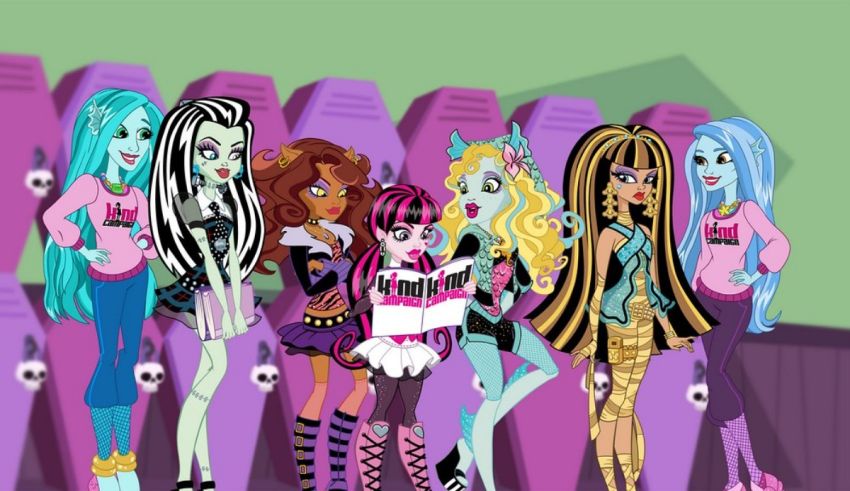 A group of monster high girls standing next to each other.