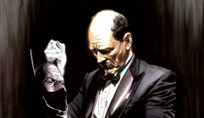 A painting of a man in a tuxedo holding a glove.