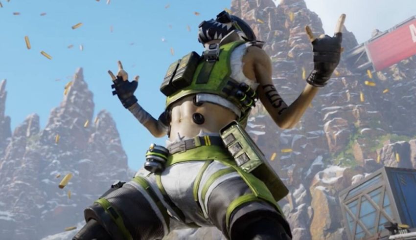 A female character in apex legends is holding a gun.