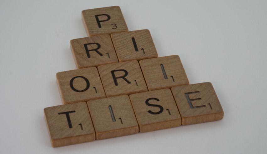 A stack of wooden scrabble blocks with the word priority.