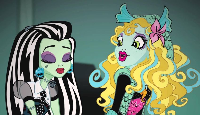 Two monster high girls are talking to each other.