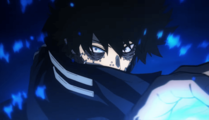 An anime character with black hair and blue eyes.