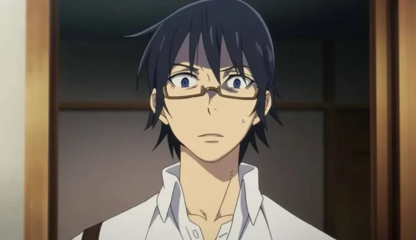 An anime character with glasses and a white shirt.