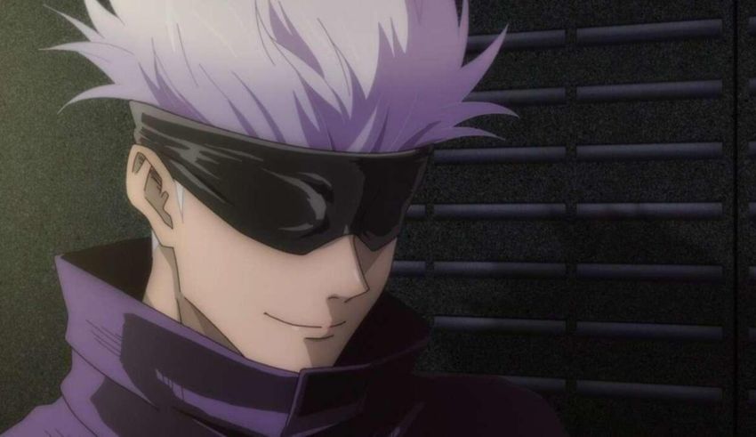 An anime character with white hair and a purple mask.