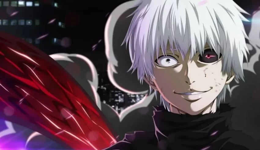 An anime character with white hair and red eyes.