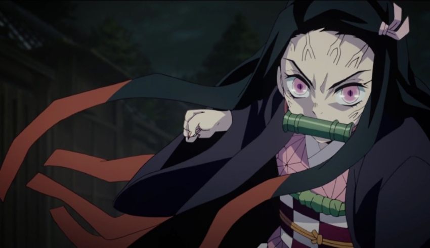 A girl in a kimono with a mask on her face.
