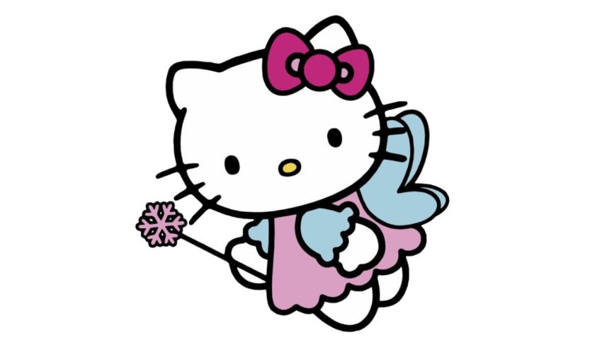 Hello kitty is holding a flower.