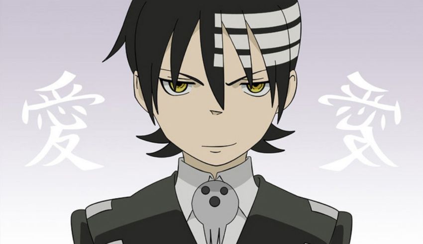 An anime character with black hair and chinese characters.