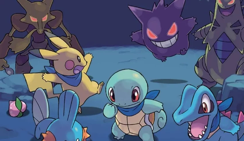 A group of pokemon characters in the dark.