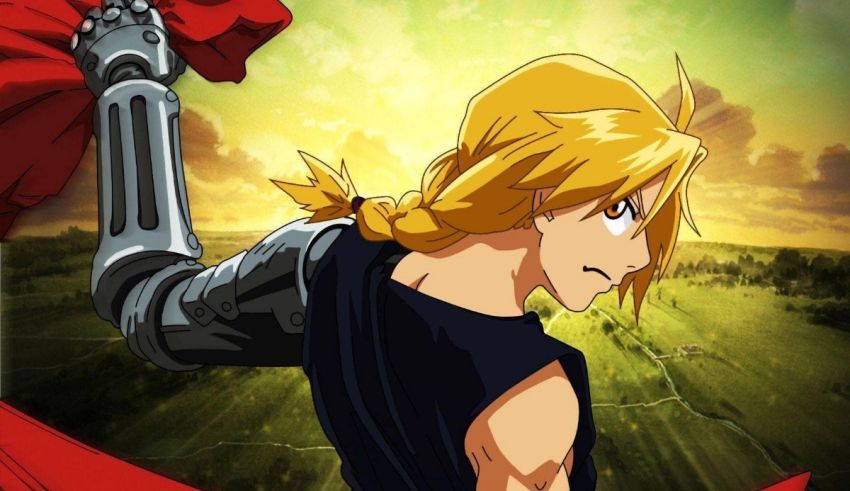 An anime character with long blonde hair holding a sword.