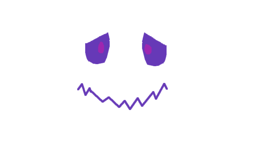 A purple face with purple eyes on a black background.