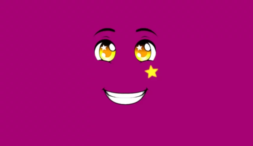 A smiling face on a purple background.