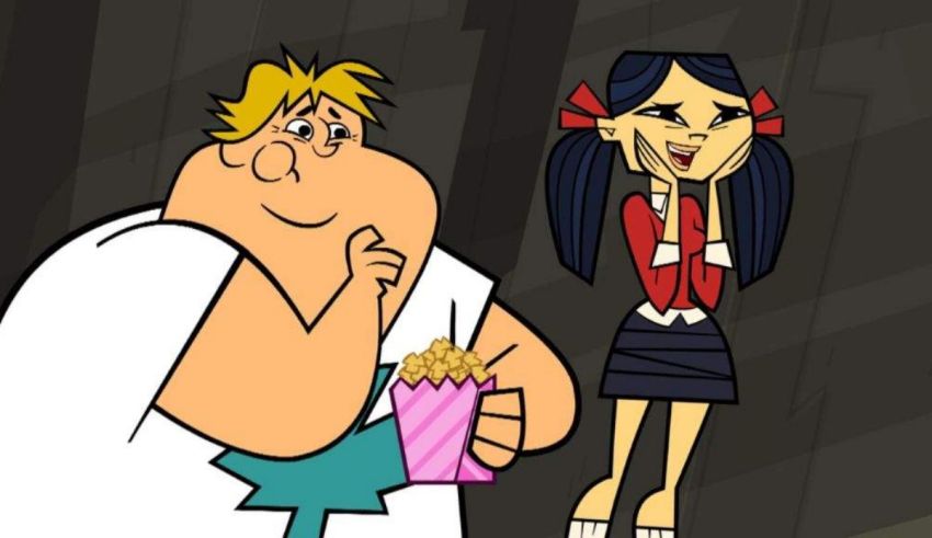 A cartoon character and a girl standing next to each other.