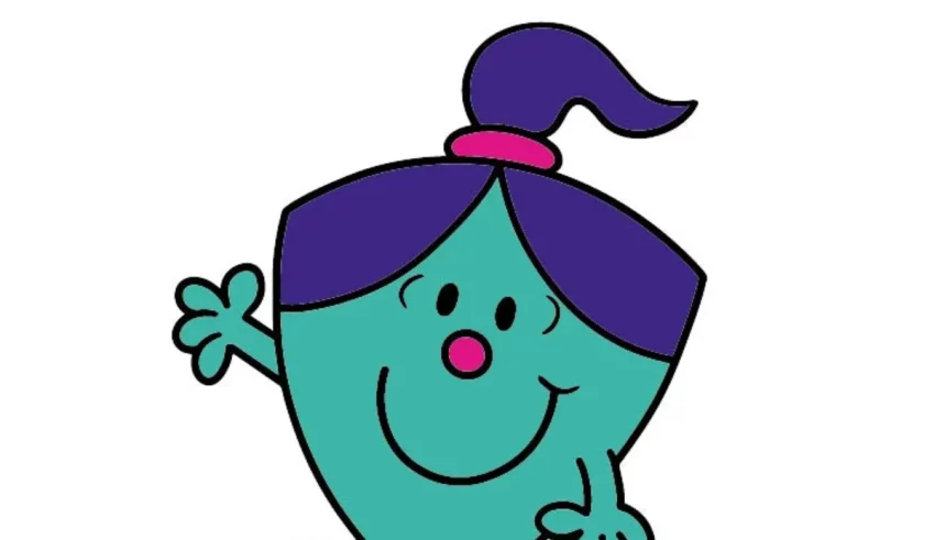 A cartoon character with blue hair and purple hair.