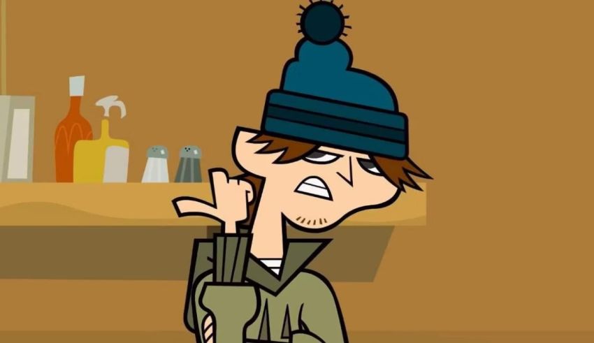 A cartoon character wearing a beanie and a hat.