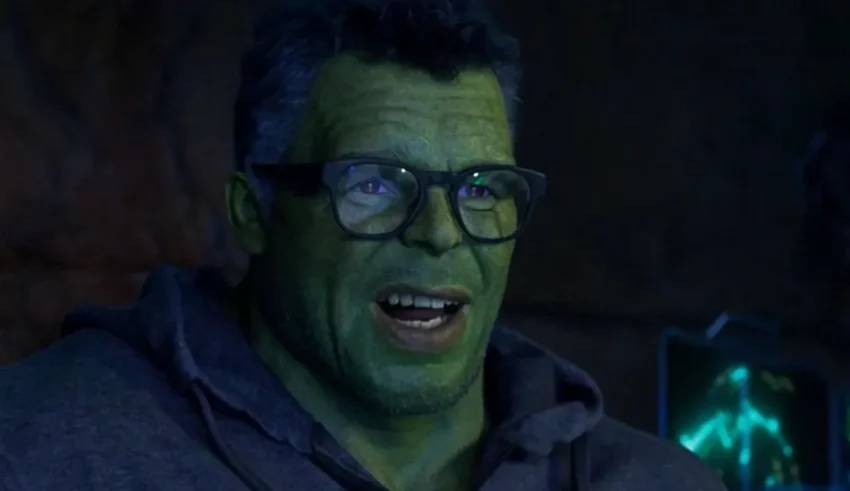 The hulk in a green hoodie with glasses.