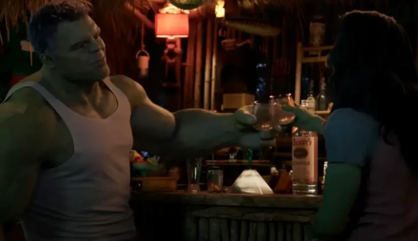 The hulk and a woman at a bar.