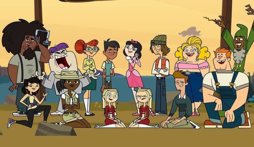 A group of cartoon characters posing for a picture.